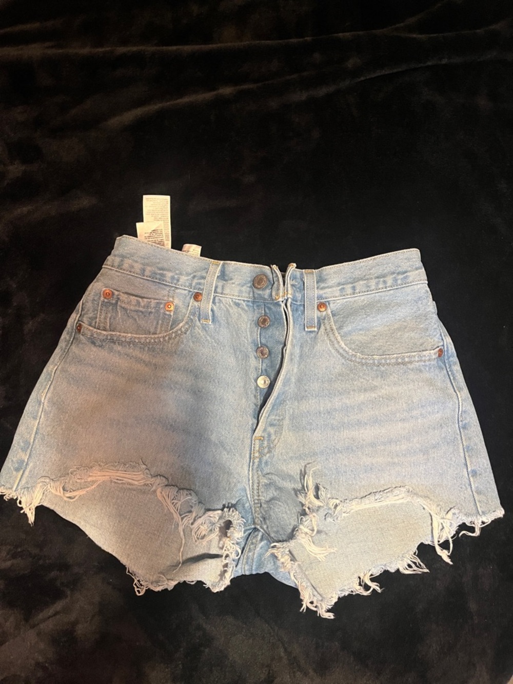 Levi's Light Blue Distressed High-Rise Denim Shorts